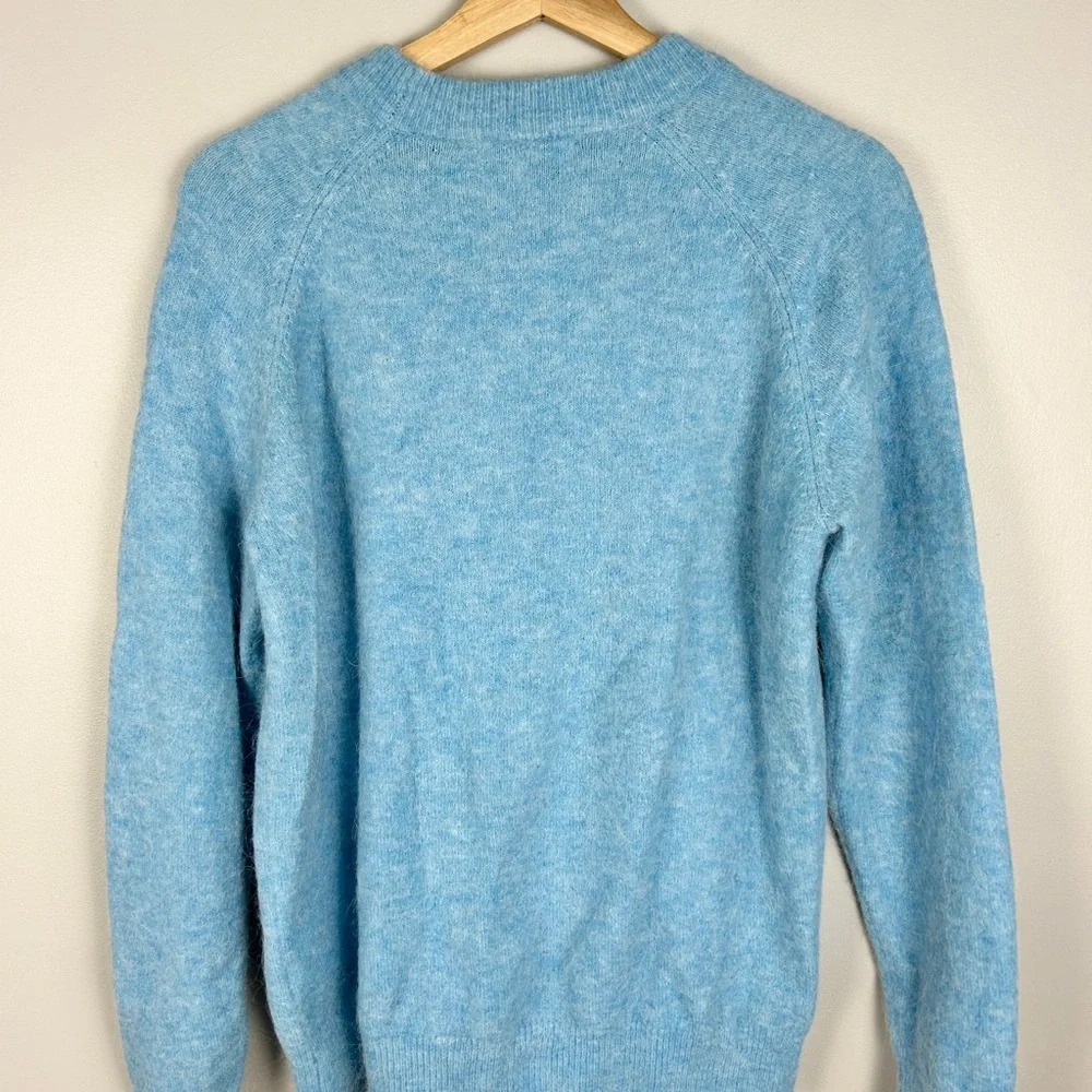ZARA Alpaca Wool Sweater Blue Large Crew Neck Minimal Contemporary Preppy - Picture 5 of 5